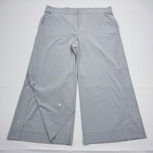 Athleta Tribeca Crop Wide Leg Pants Womens 16 Gray Palazzo Gaucho Snap Side
